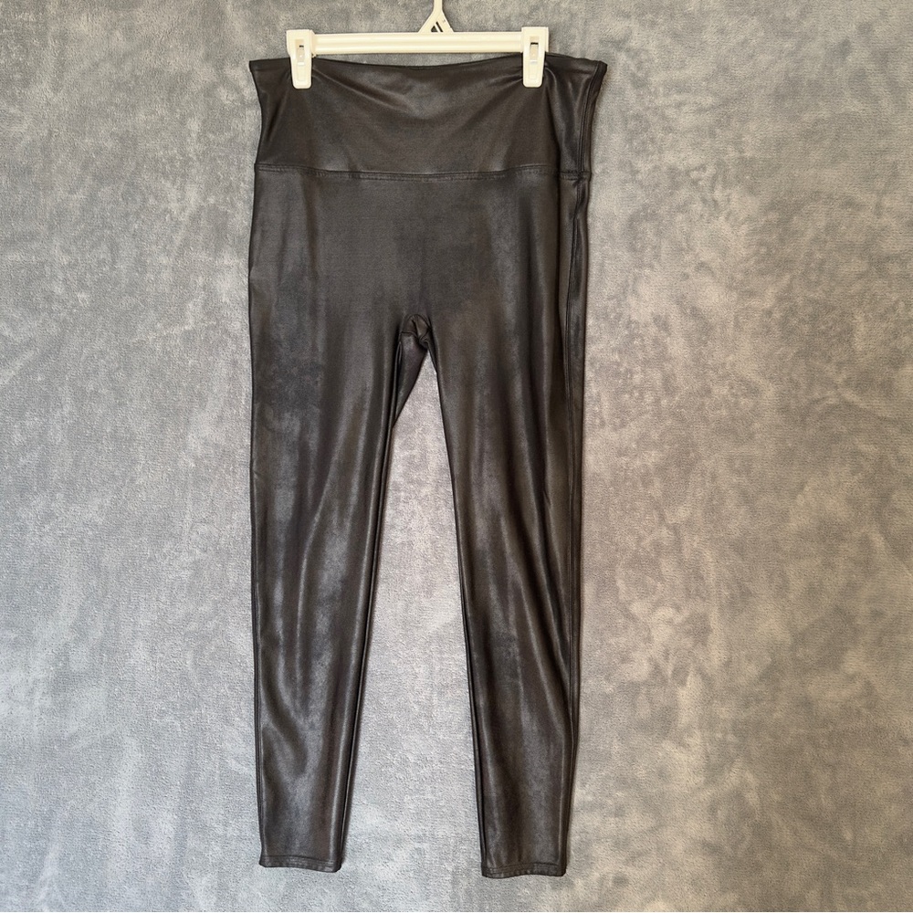 SPANX Black Faux Leather Leggings size 2X Wide Waistband